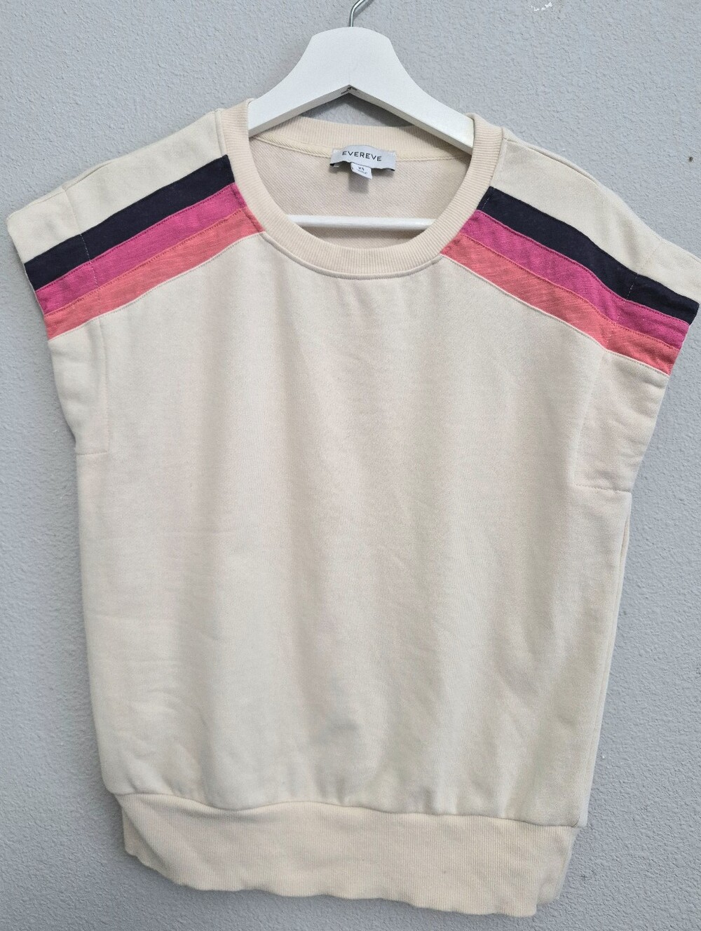 Evereve Sleeveless Sweatshirt Cream With Pink Navy Orange Stripe Accent XS